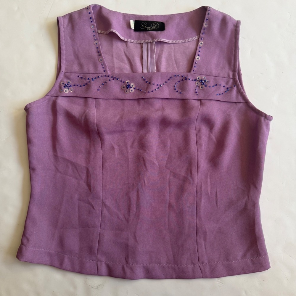 Shang Ya Lilac Purple Beaded Sequin Fairy Whimsigoth Y2K Tank Sleeveless Top L